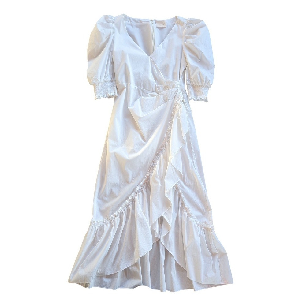 Cinq‎ A Sept Kacy Ruffle Wrap Dress Puff Sleeve Est Sz 4 White - Picture 3 of 13